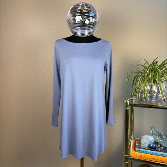 Eileen Fisher Tunic Top, Bell Sleeve, Boat Neck, Light Blue, Jersey Knit, Small - Picture 2 of 15